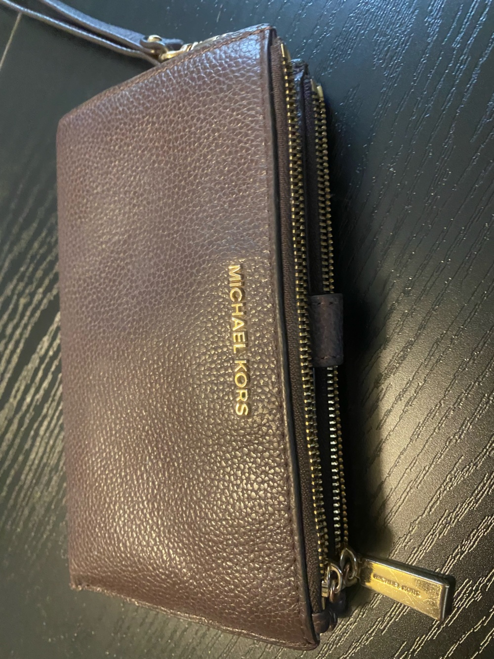 Michael Kors Dark Brown Leather Wristlet Clutch with Gold Tone Hardware - Picture 7 of 8